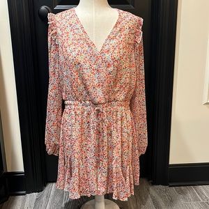 Francesca’s Blue Rain light weight shorts romper with long sleeve L